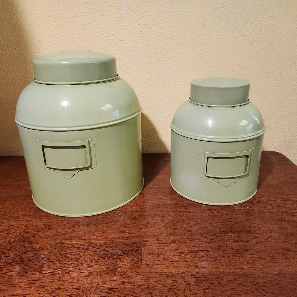 Sage Green Metal Tea Canisters Retro Kitchen Storage